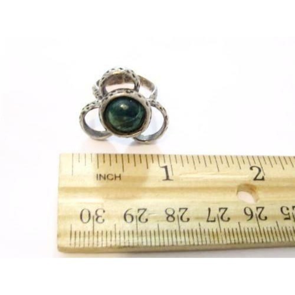Vintage Modernist Green‎ Malachite Gemstone Flower Sterling Silver Ring*Sz 6.5 - Picture 6 of 7